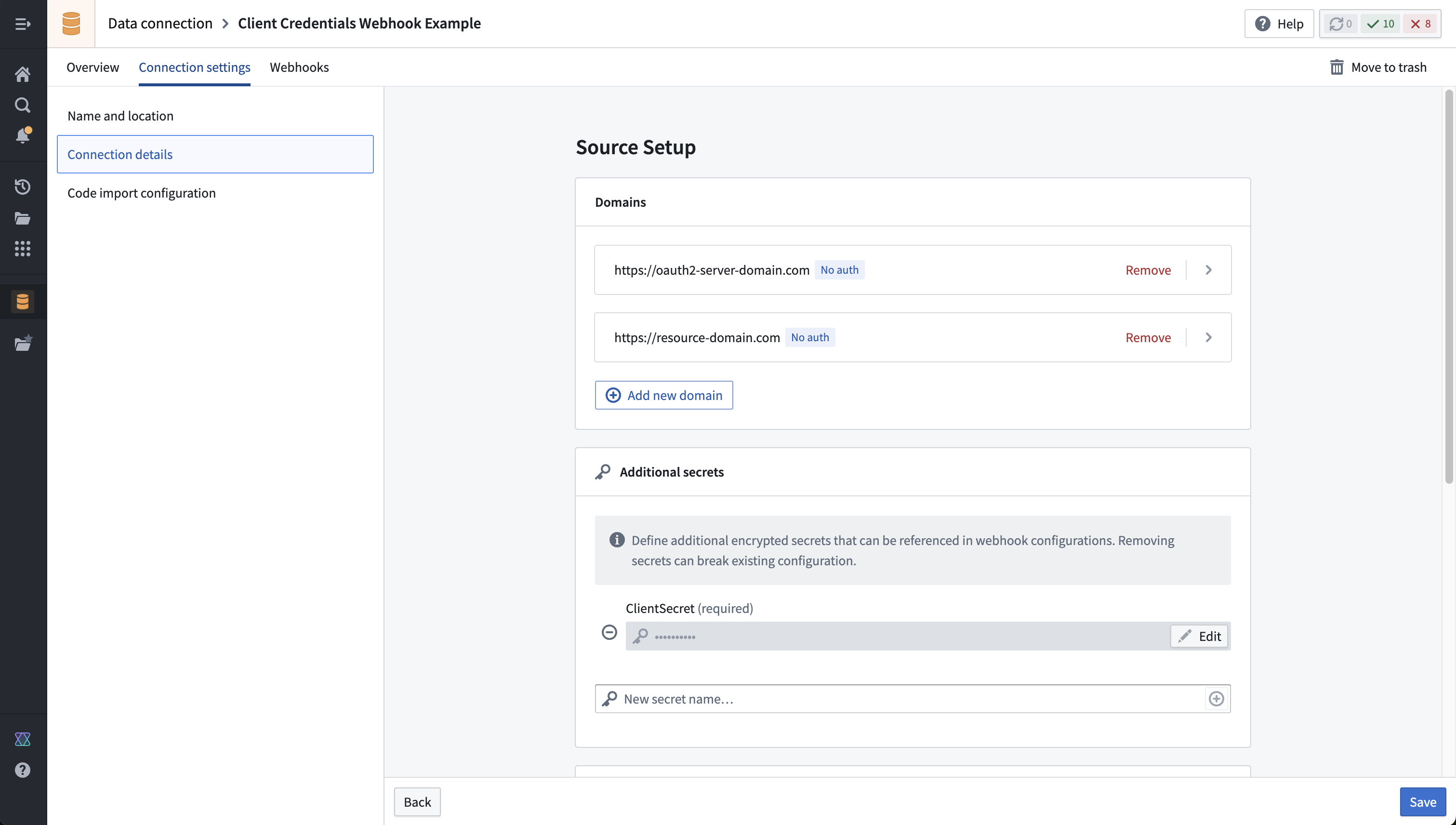 OAuth 토큰 서버와 업무 API를 등록한 소스