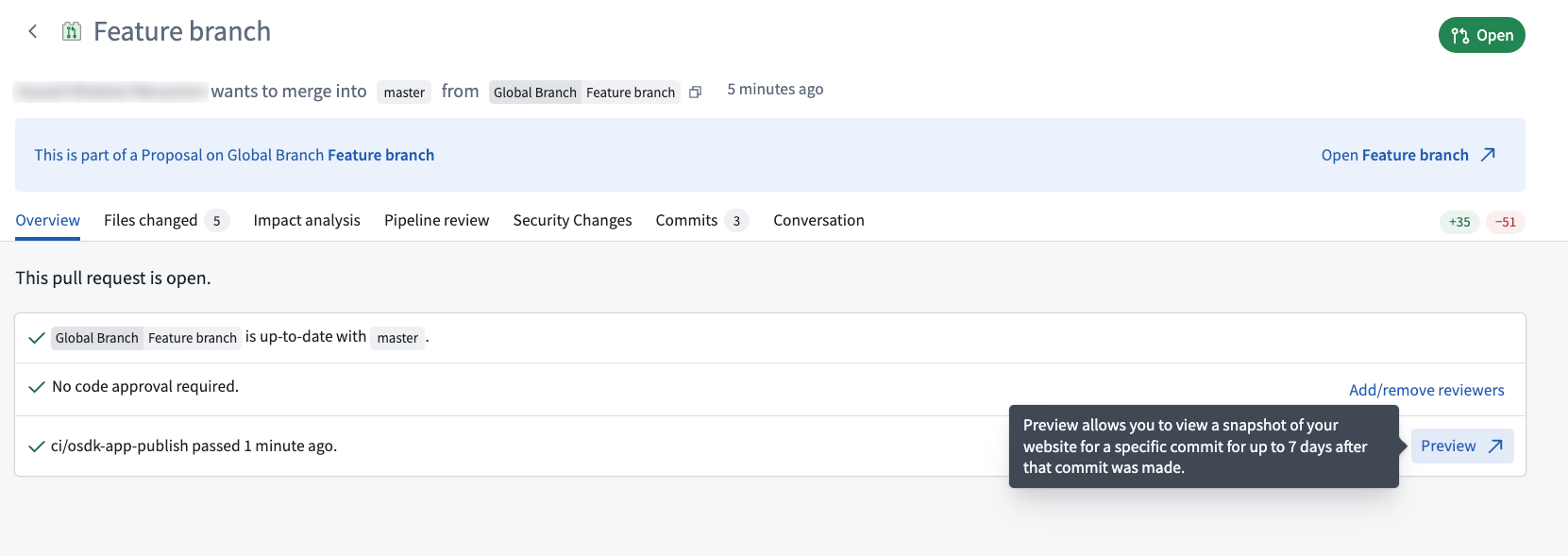 제안이 만든 코드 PR의 publish 검사 옆 Preview 링크