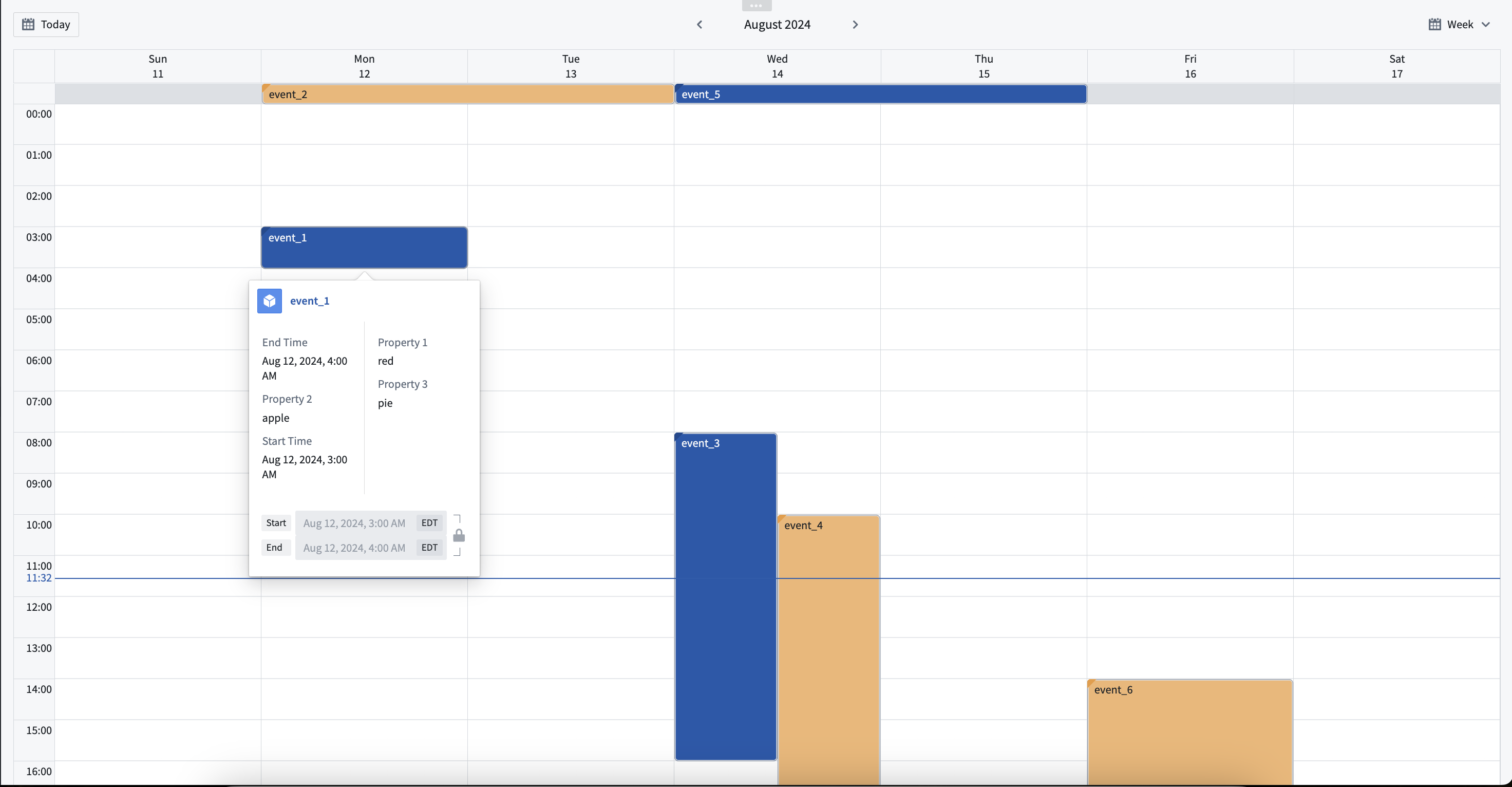 여러 일정 객체를 주간 시간표로 표시한 Scheduling Calendar