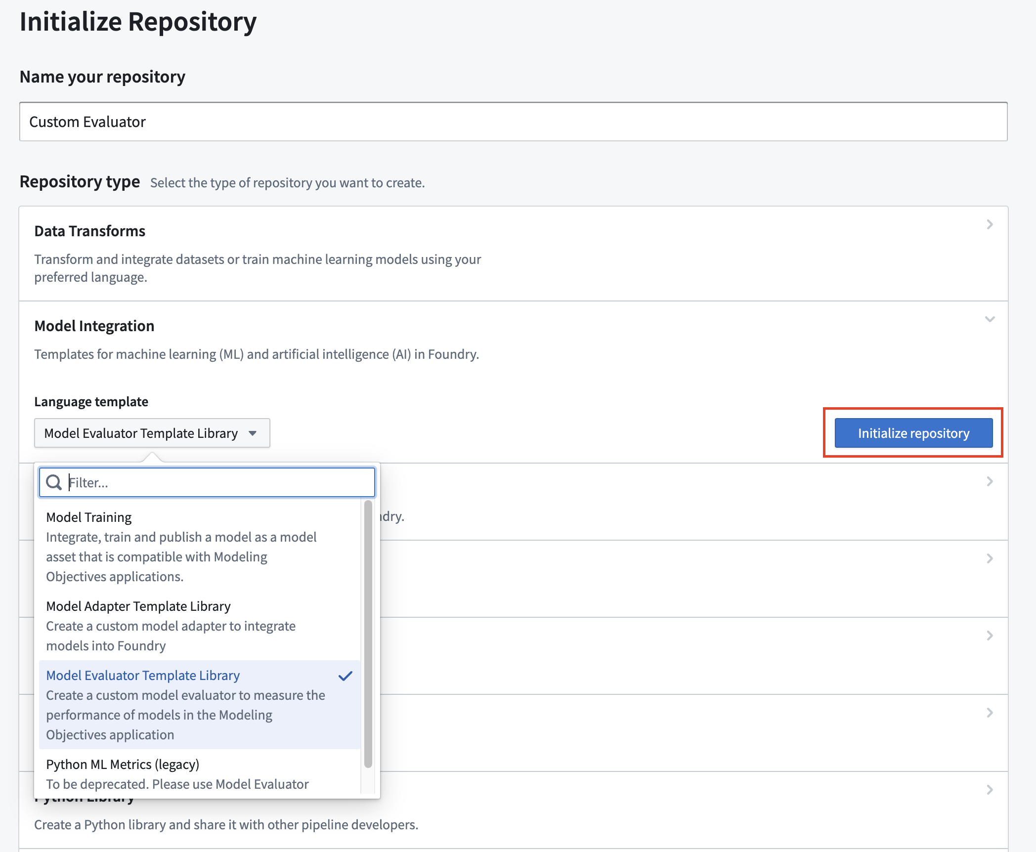 Model Evaluator Template Library 저장소 초기화