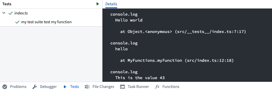 단위 테스트 결과 아래에 표시된 console.log 출력