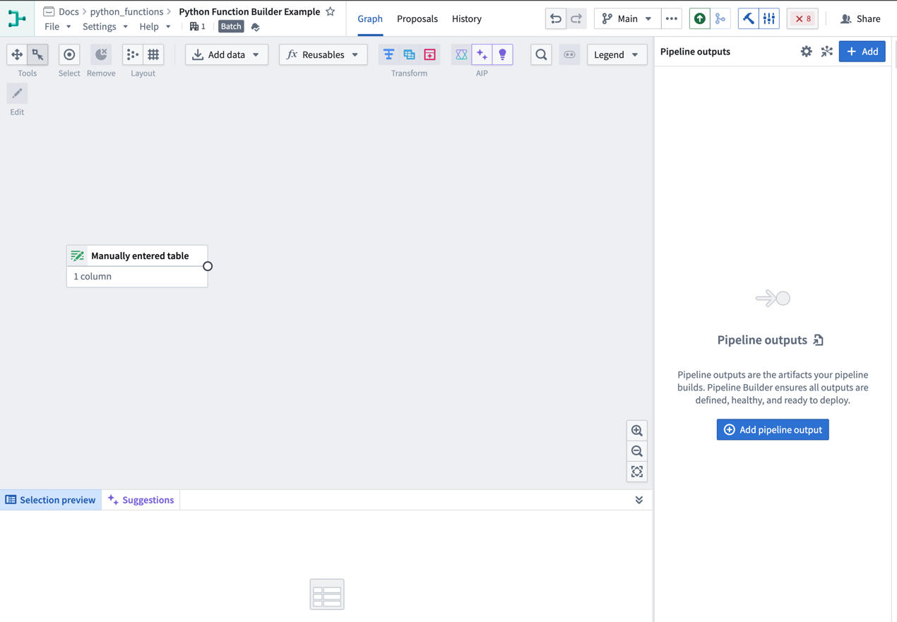게시한 Python 함수를 추가할 Pipeline Builder 그래프