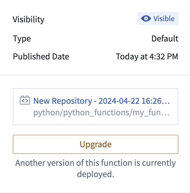 Ontology Manager에서 Python 저장소 배포 버전을 업그레이드하는 화면