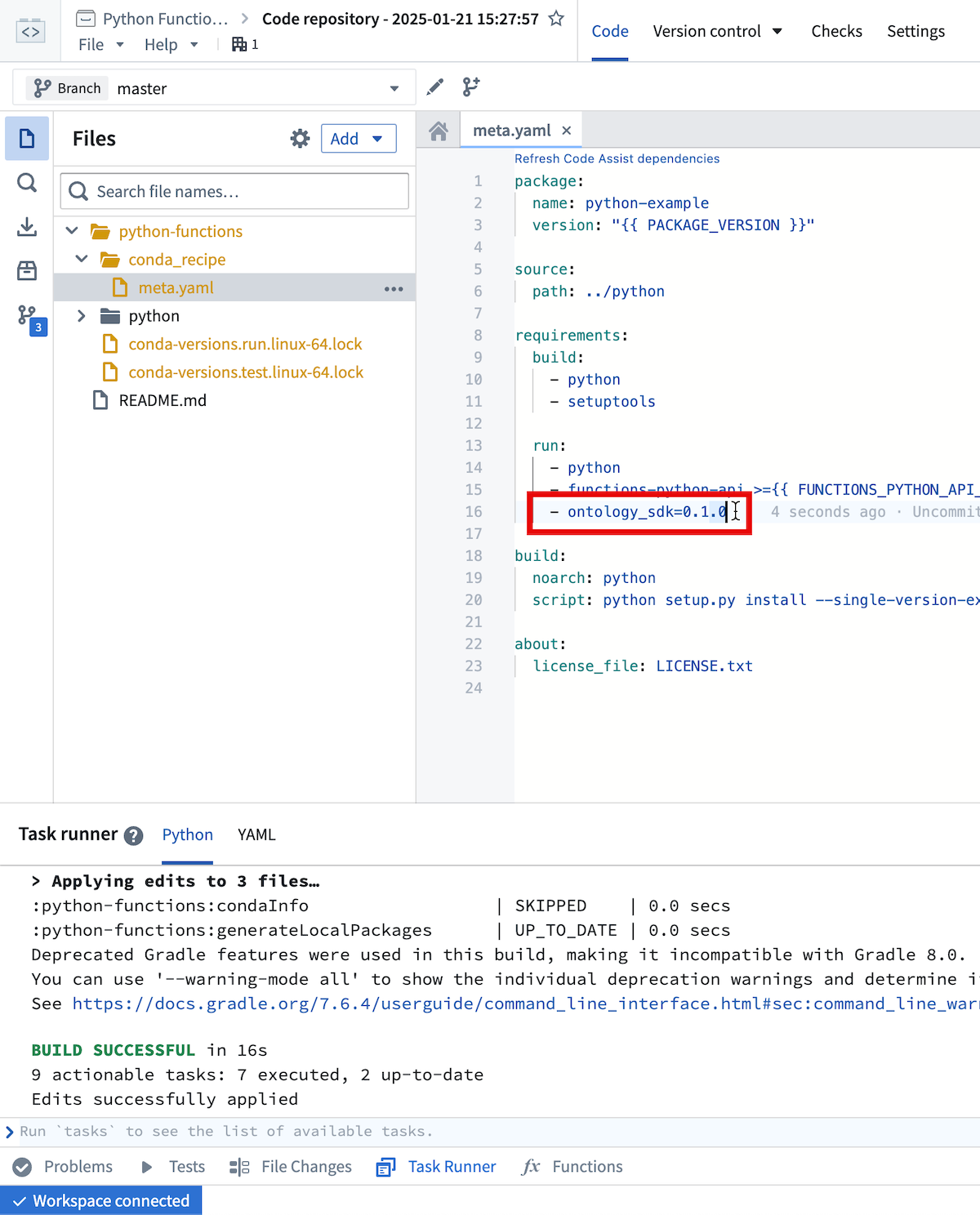 생성 Python SDK의 패키지 참조를 포함한 meta.yml