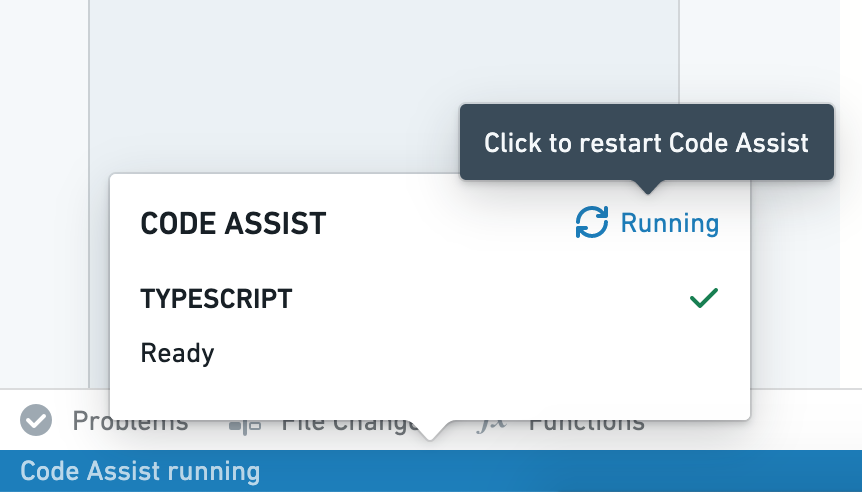 상태 표시줄에서 Code Assist를 다시 시작하는 컨트롤