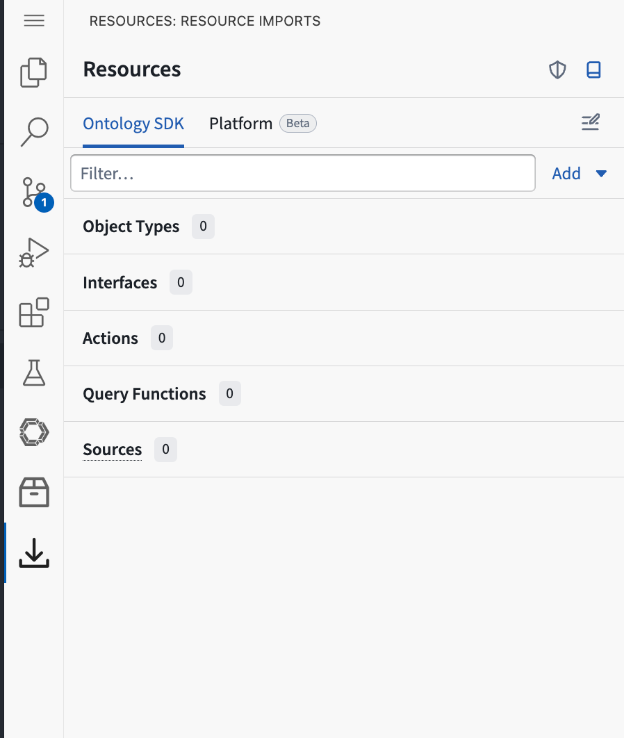 Ontology SDK와 Platform 리소스를 추가하는 VS Code Resources 패널