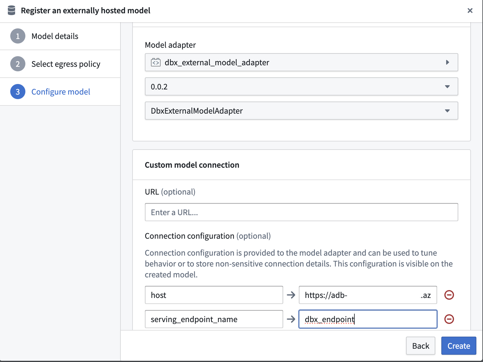 Databricks 작업 공간 주소와 엔드포인트 이름 설정