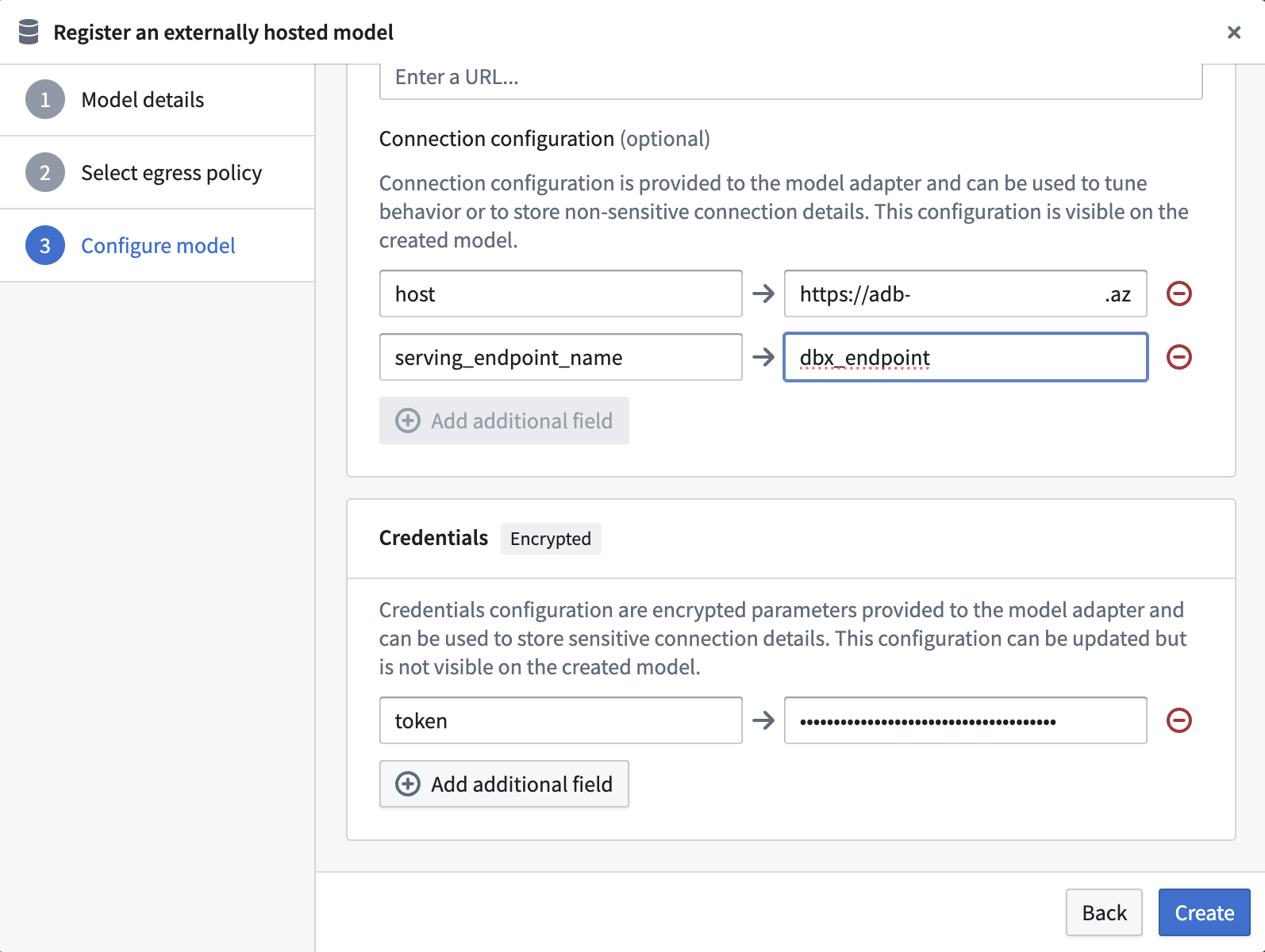 암호화할 Databricks 액세스 토큰 입력