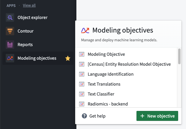 Modeling Objectives 앱에서 새 목표 생성