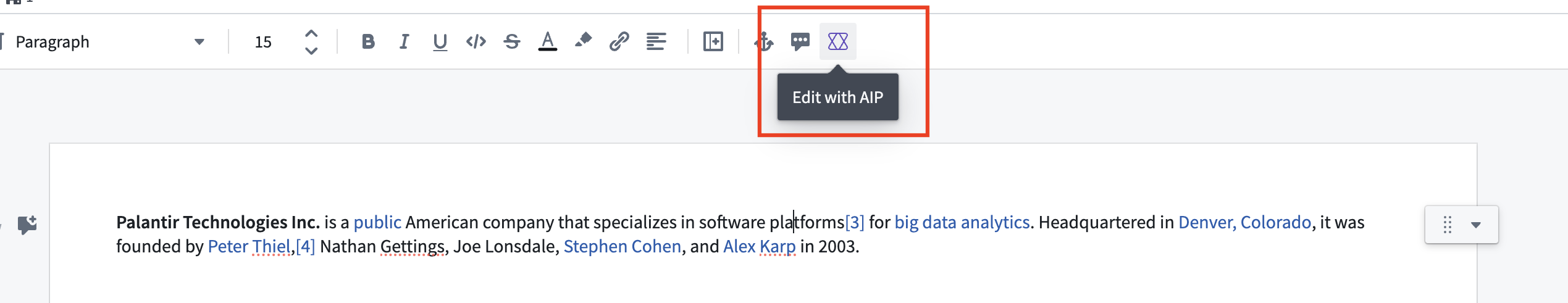 Notepad의 AIP 편집 버튼