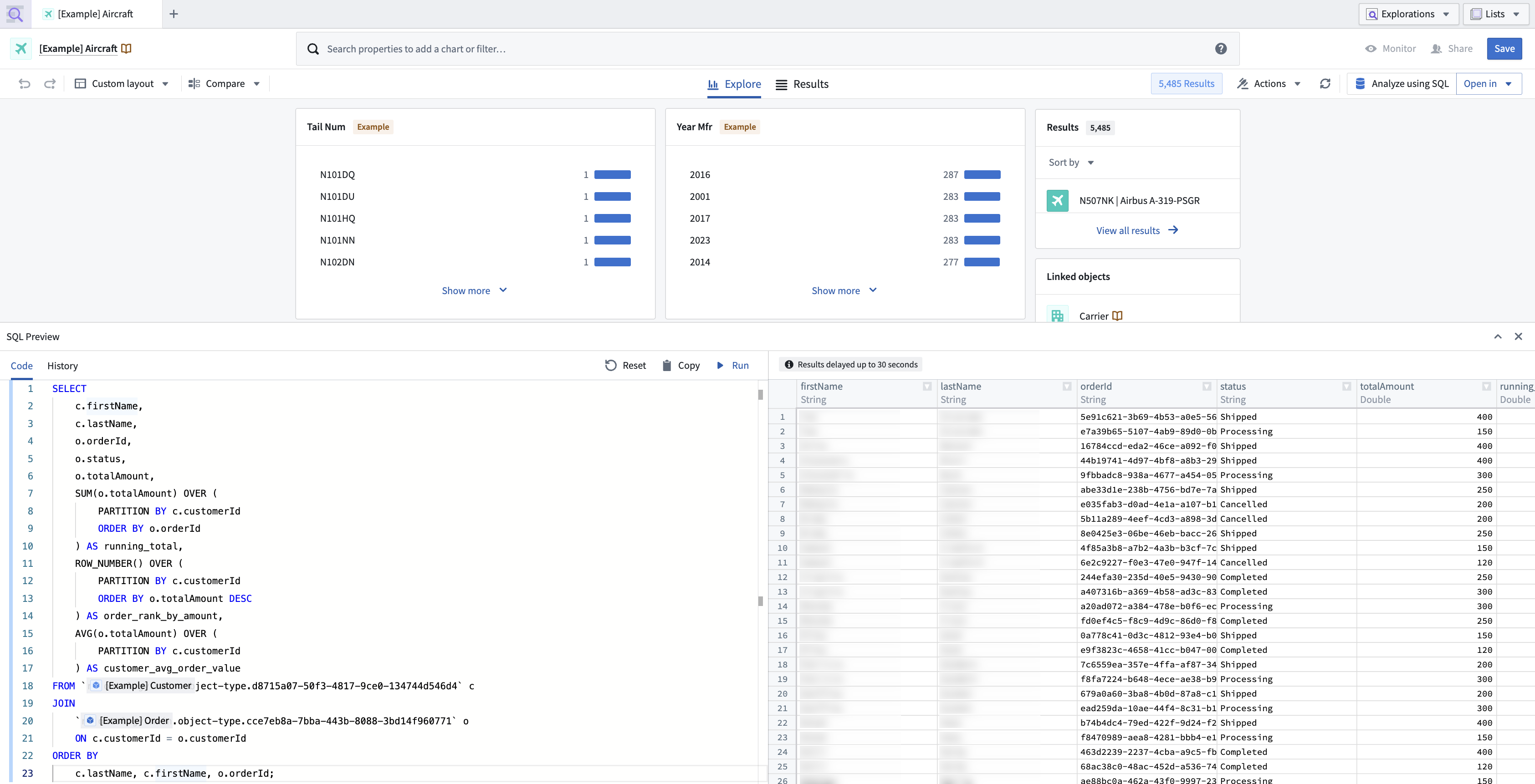 Object Explorer의 SQL 분석 패널