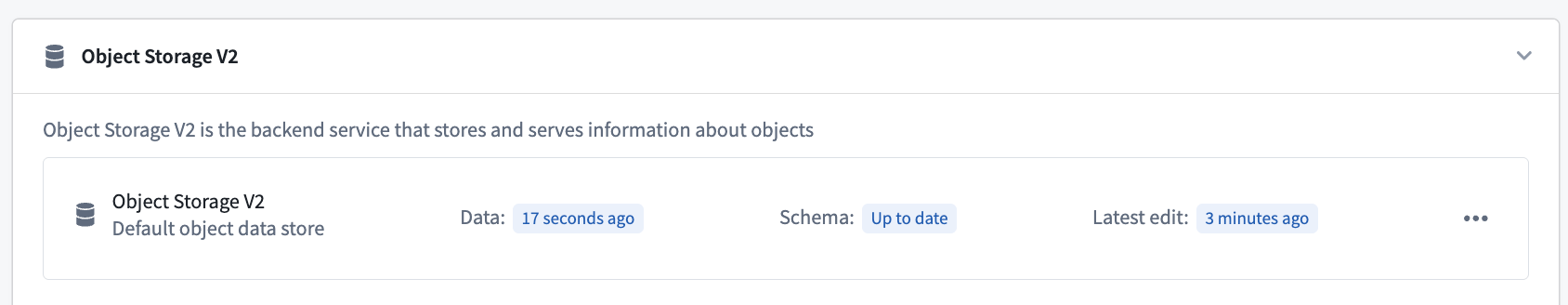 Data, Schema와 Latest edit의 최신 상태를 표시하는 OSv2 구역