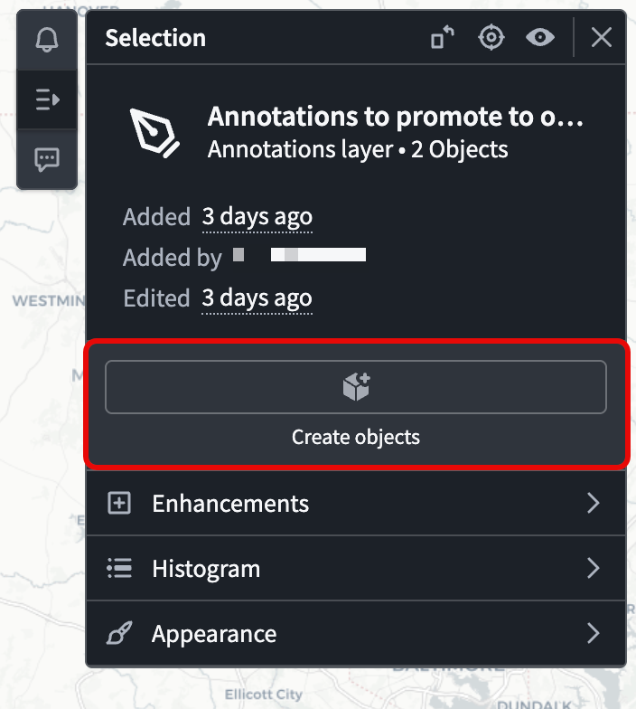 여러 주석을 선택한 뒤 Create objects로 일괄 승격하는 위치