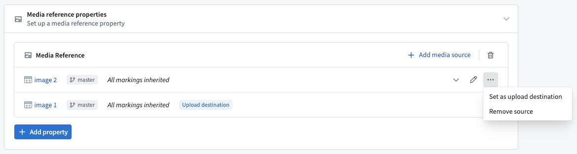 Capabilities에서 미디어 원본과 Upload destination을 구성하는 설정