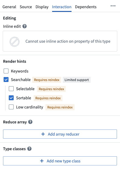 배열 속성 Interaction의 Reduce array 설정 위치