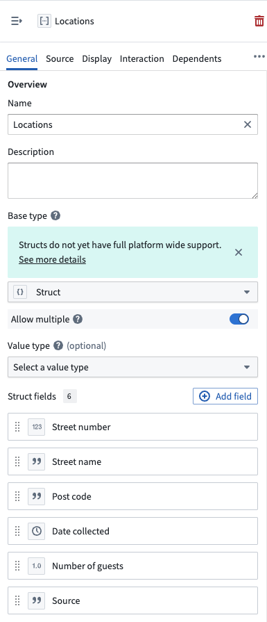 구조체 속성의 General에서 대표 필드를 선택하는 위치