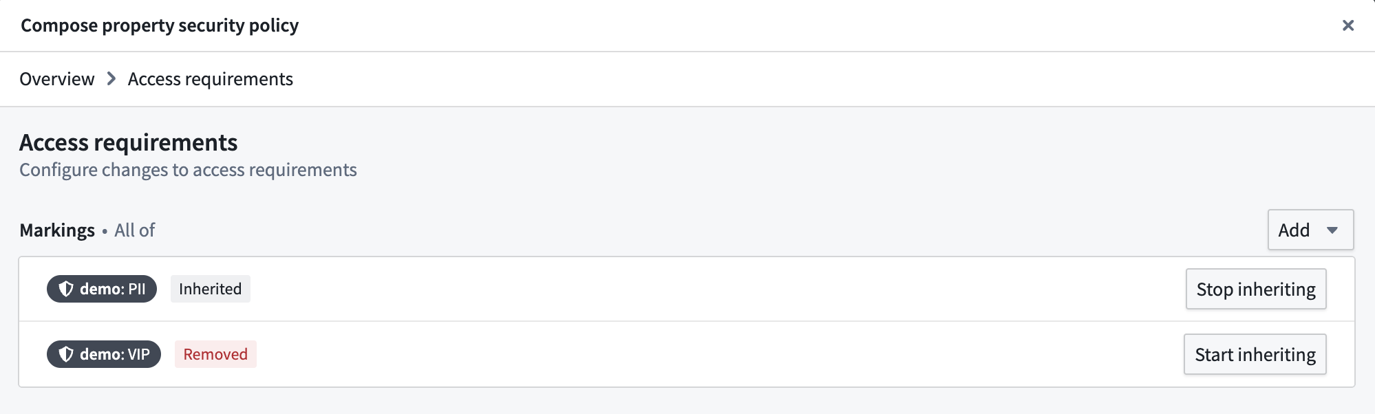 개인정보 속성 정책에 PII 표지를 적용하는 설정