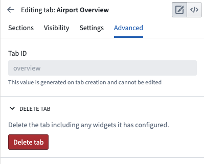 탭의 Advanced 설정에 있는 Delete tab