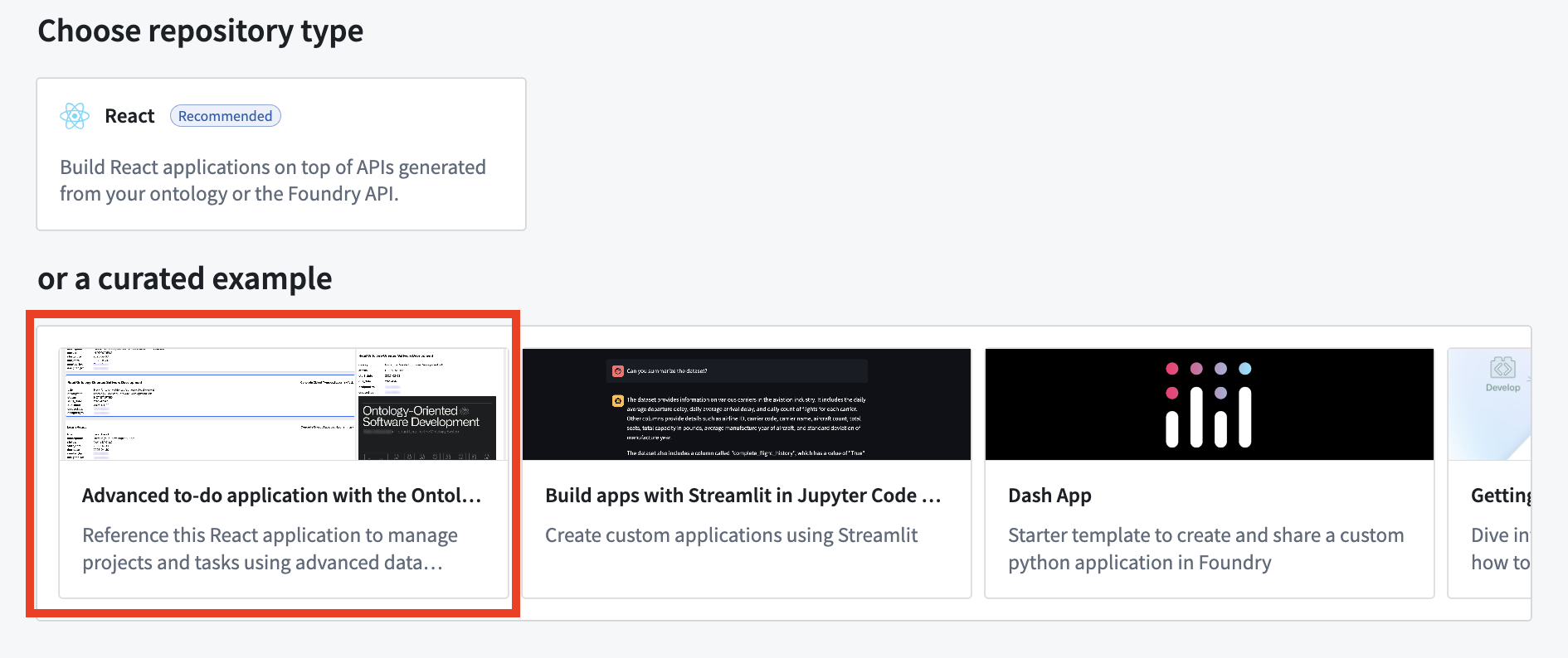 VS Code 작업 공간에서 고급 작업 목록 앱 예제를 선택하는 화면