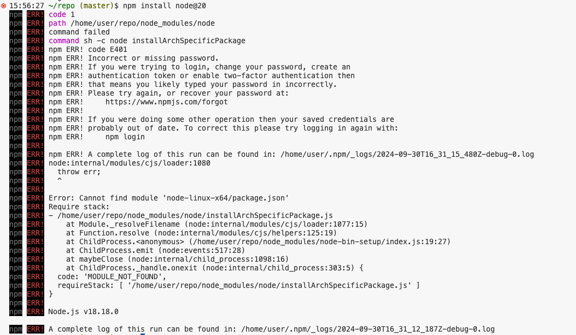 npm 설치 중 패키지를 찾지 못한 MODULE_NOT_FOUND 오류