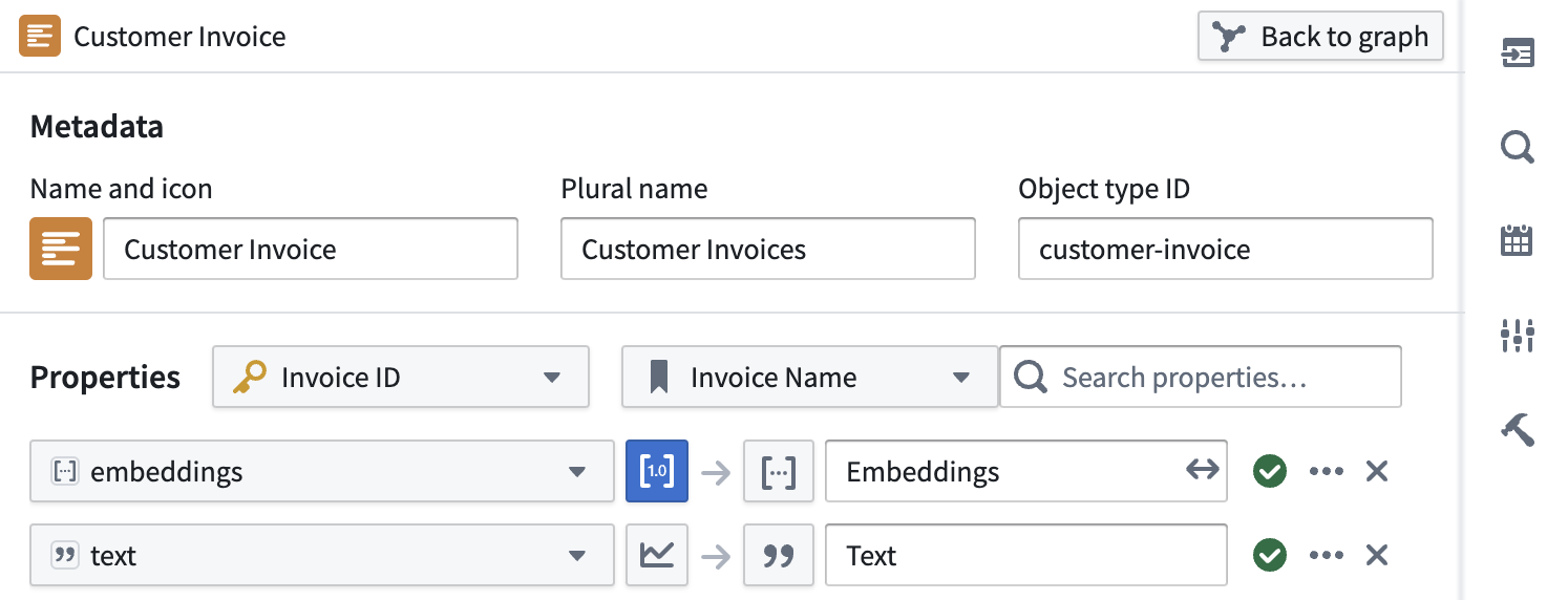 Pipeline Builder 출력의 임베딩 열을 객체의 vector 속성으로 매핑하는 설정