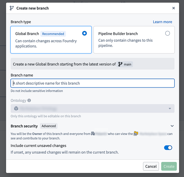 Global 및 Builder 브랜치 선택