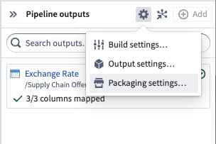 패키징 설정 열기