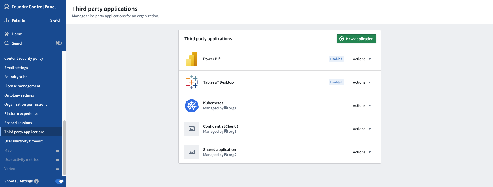 조직의 Third-party applications 화면