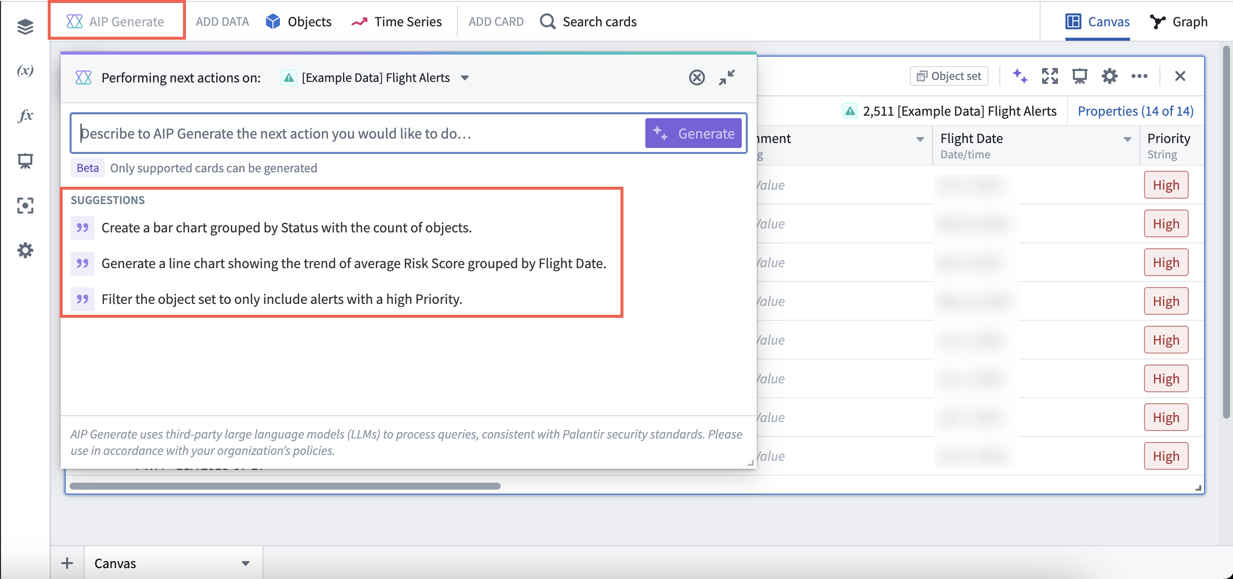 상단 AIP Generate와 프롬프트 제안