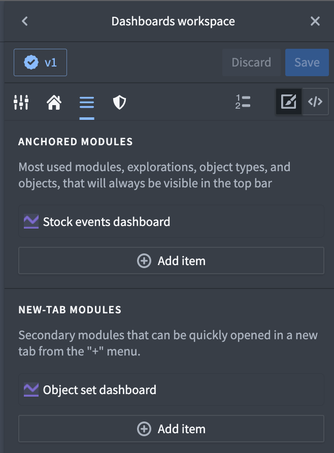 Anchored 및 New tab 모듈 설정