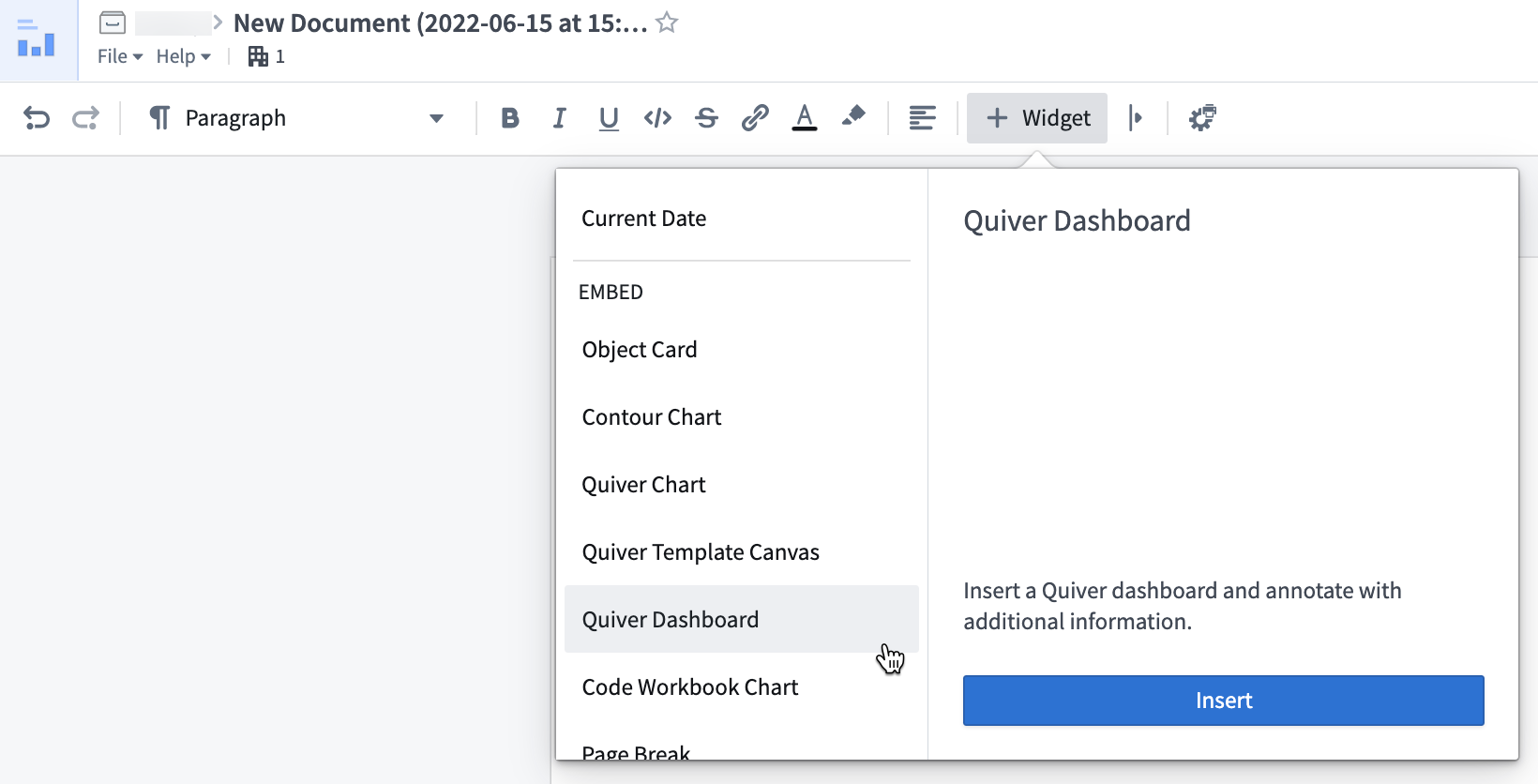 Notepad의 Quiver dashboard 위젯