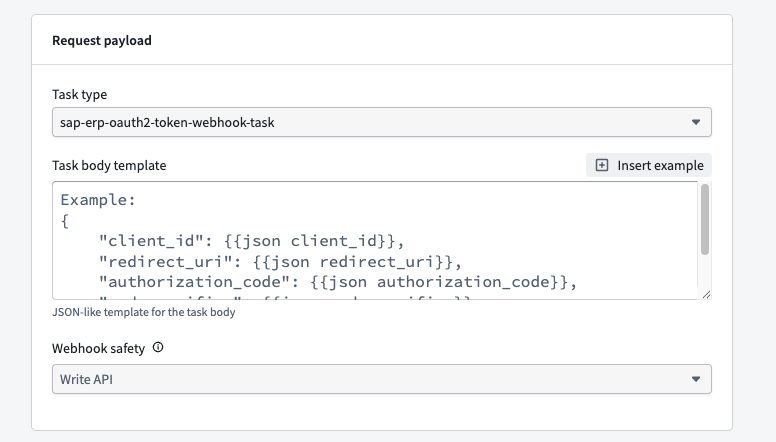 SAP 토큰 Task type의 Insert example