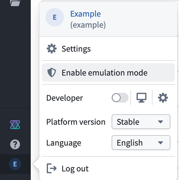 계정 메뉴의 Enable emulation mode