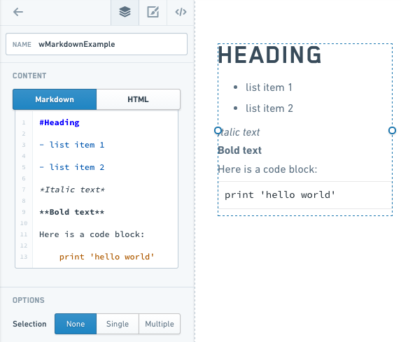 Markdown 문법으로 제목을 표시하는 Text 위젯