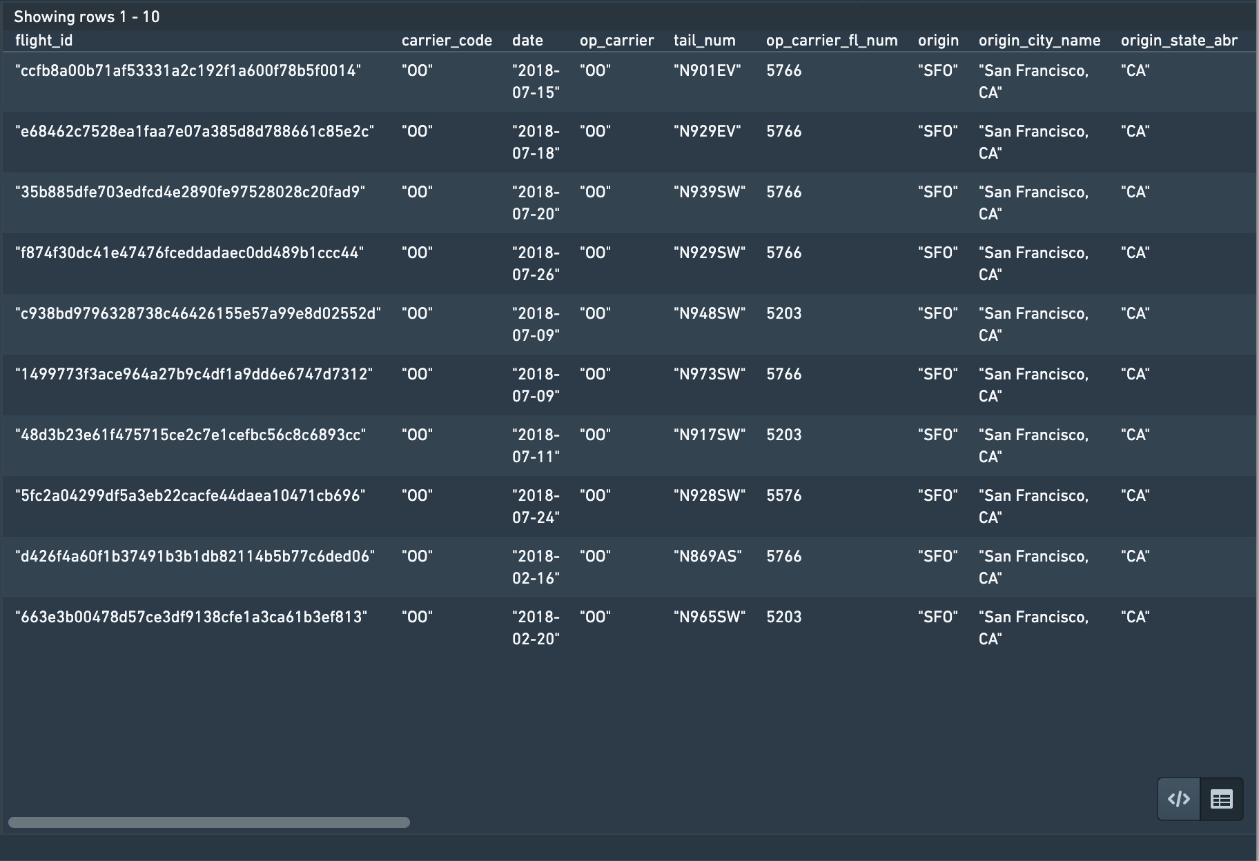 FOUNDRY 소스에 q_allFlights를 구성하고 미리보는 화면