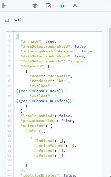 원시 구성과 유효성 오류를 확인하는 JSON 탭