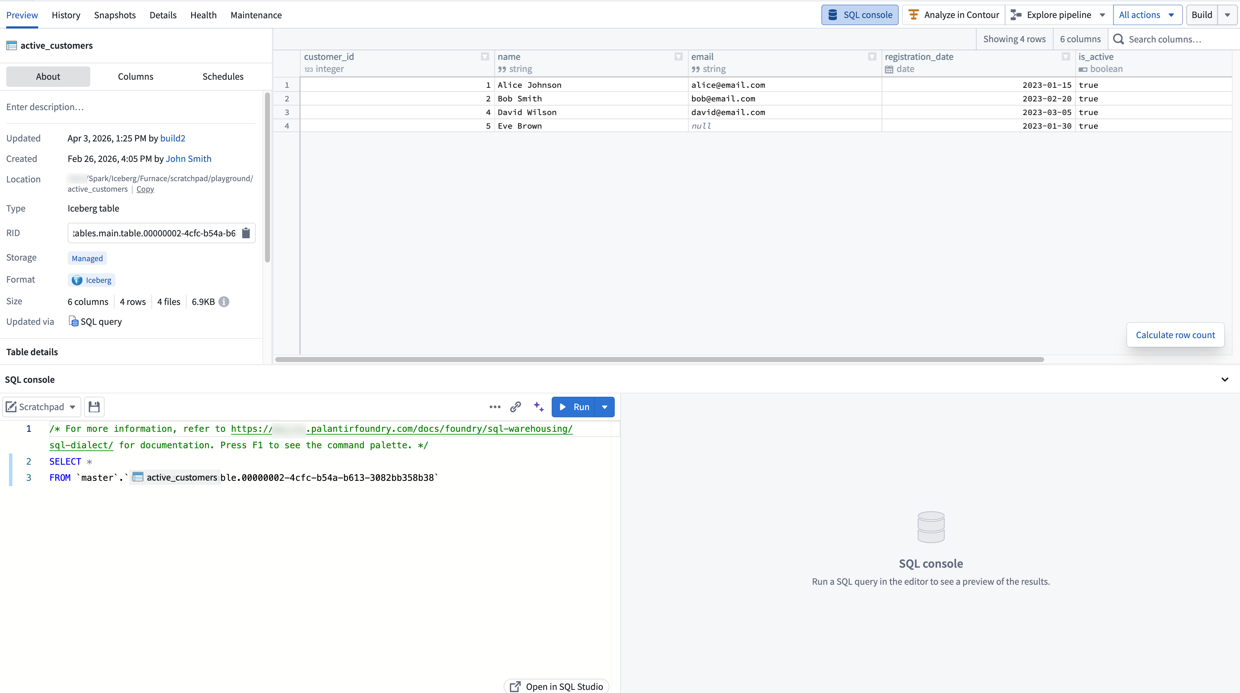 Dataset Preview 아래에 열린 현재 데이터셋 SQL 쿼리