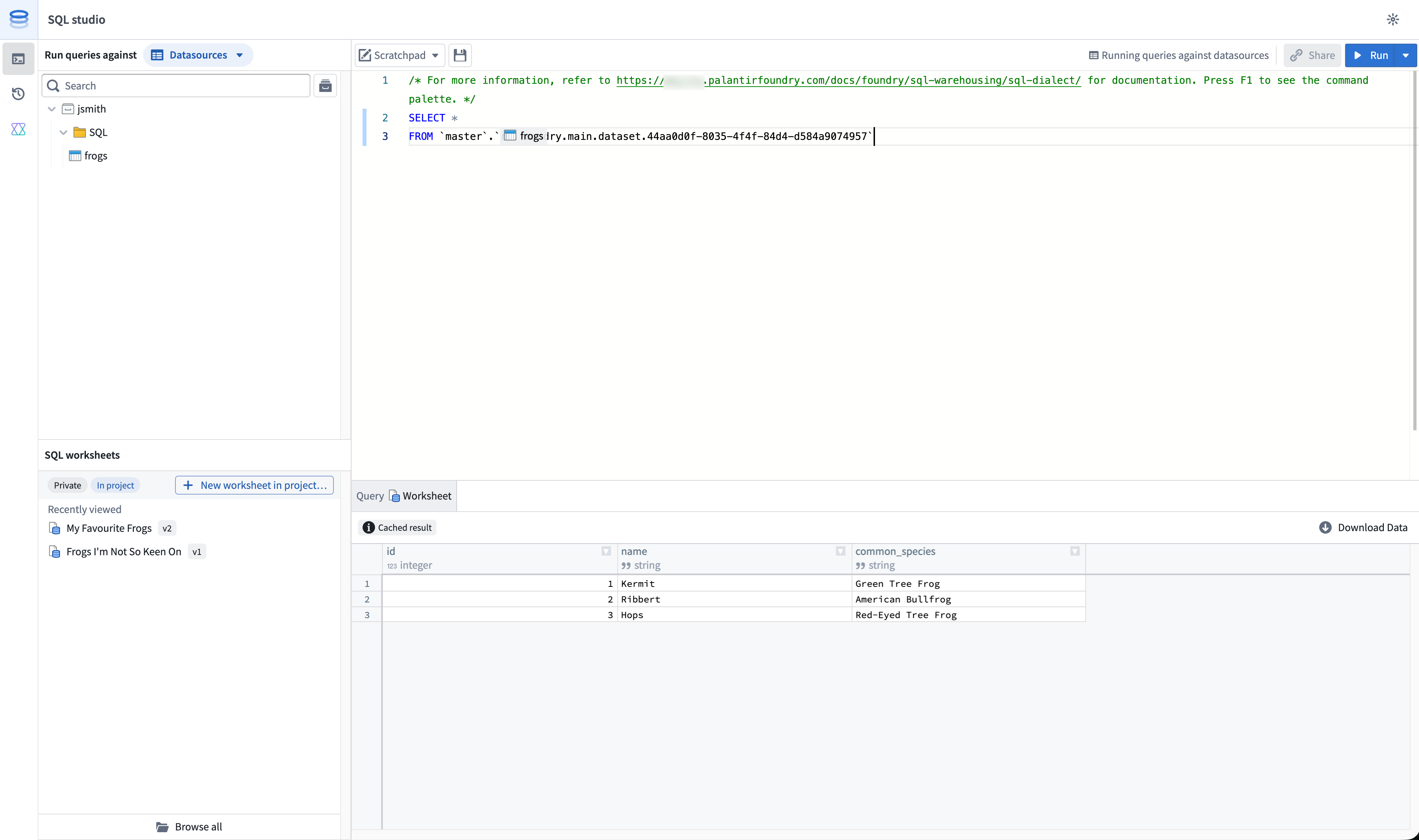 SQL 결과의 표 미리보기와 실행 편집기