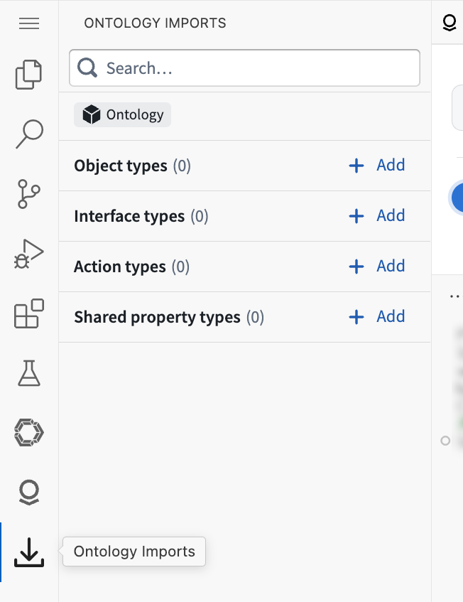 VS Code Palantir 확장에서 온톨로지 리소스를 가져오는 Import 사이드바