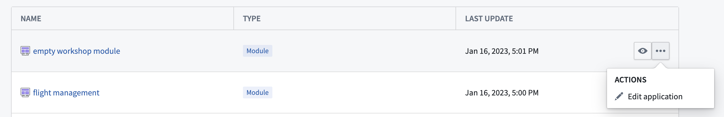 앱 리소스의 원래 편집 화면으로 이동하는 메뉴