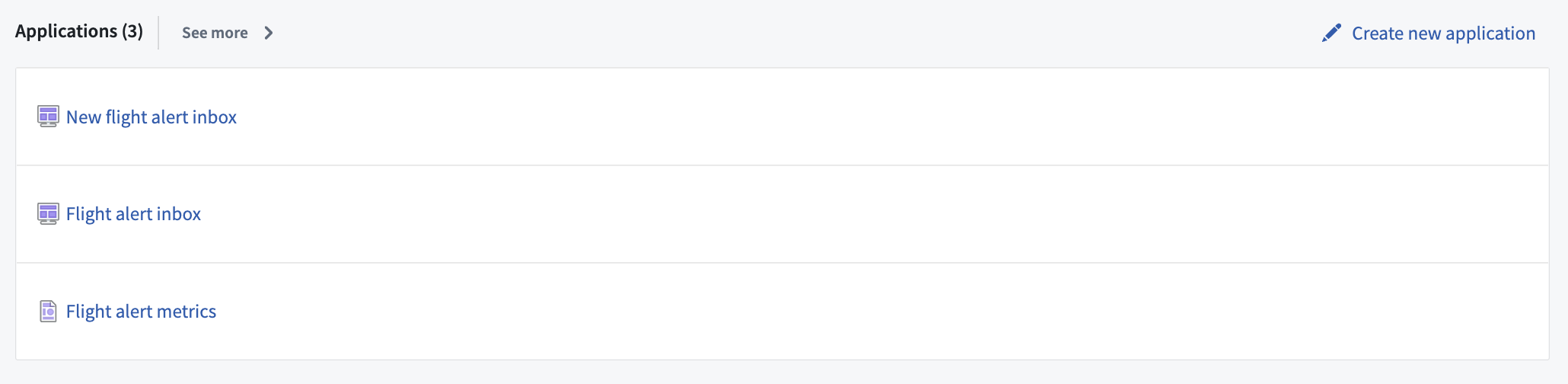 최근 편집한 애플리케이션과 전체 목록 진입점