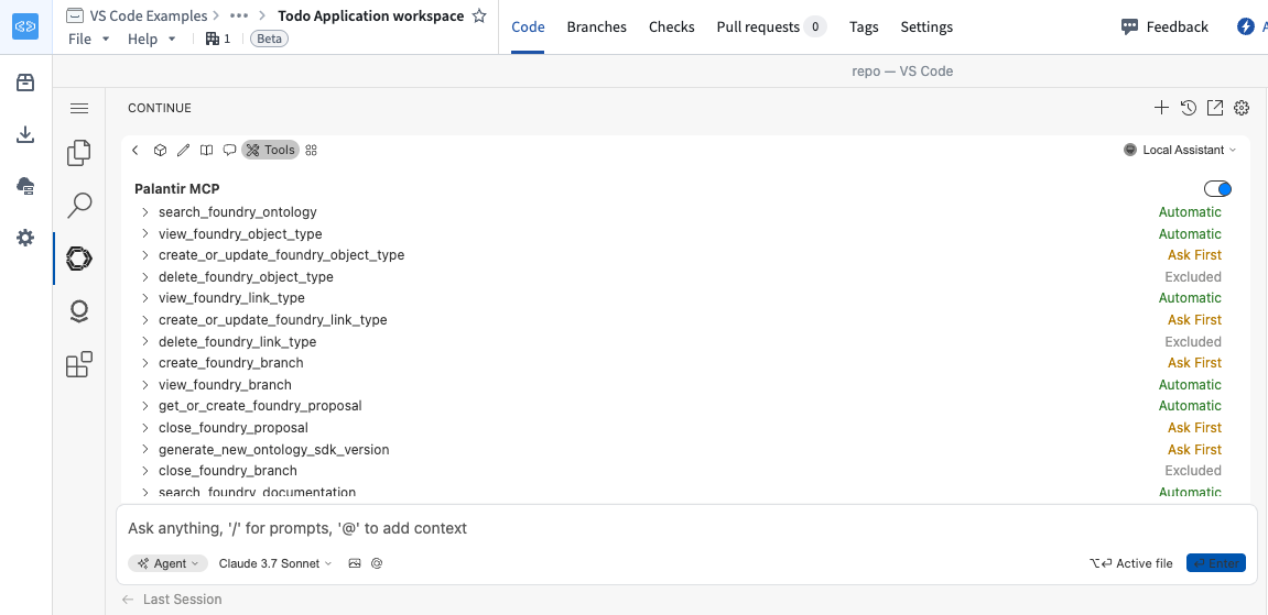 VS Code 작업공간에서 사용할 수 있는 Palantir MCP 도구 목록