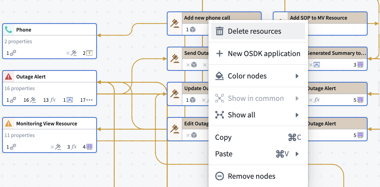 선택한 온톨로지 유형 리소스의 Delete resources