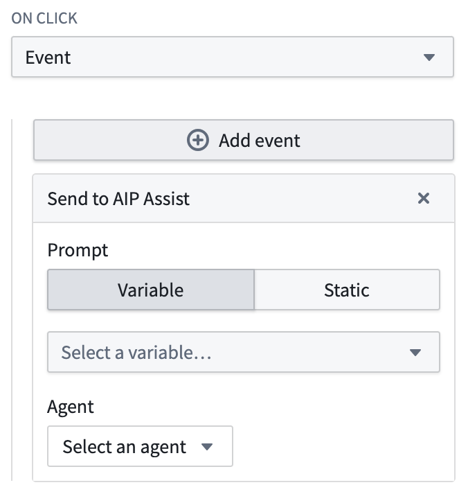 버튼에 Send to AIP Assist 이벤트를 연결하는 설정