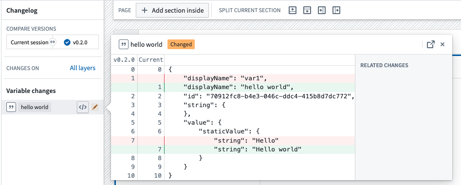 변수 이름과 값을 나란히 비교하는 JSON diff