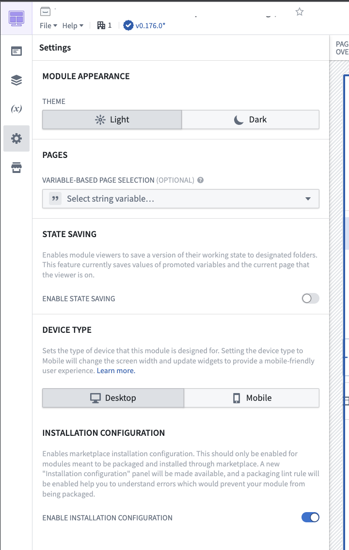 Workshop 앱의 Installation configuration 활성화