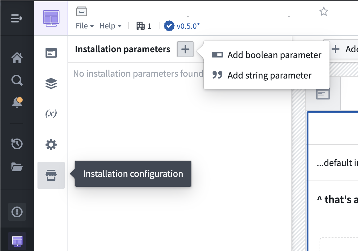 String과 Boolean 설치 매개변수를 구성하는 패널