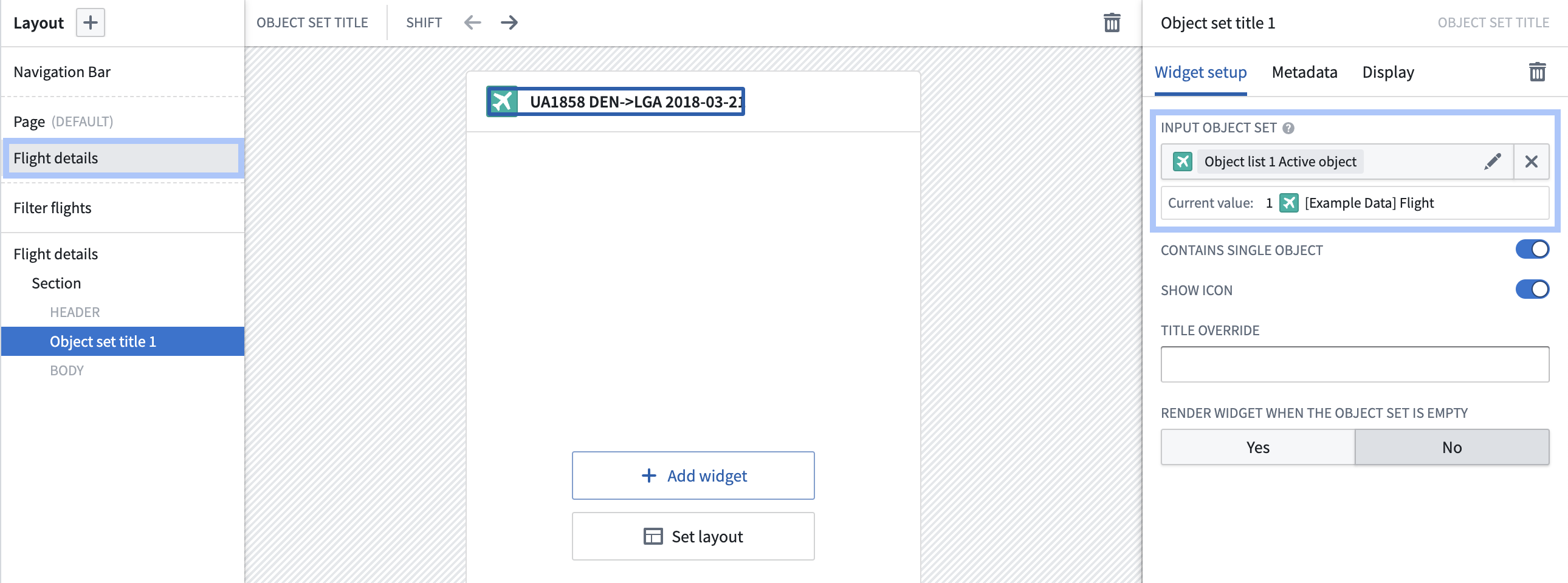 현재 선택 항공편을 제목으로 표시하는 상세 페이지