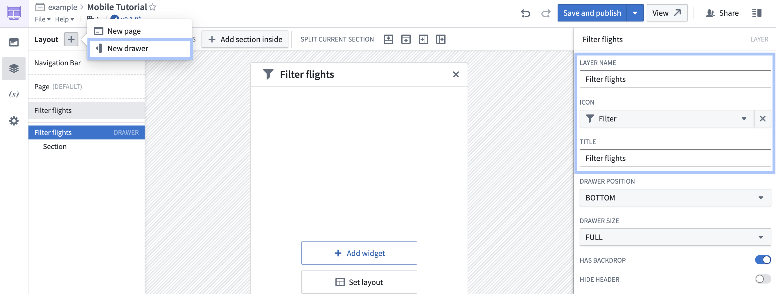 항공편 필터를 담을 Filter flights 드로어 추가