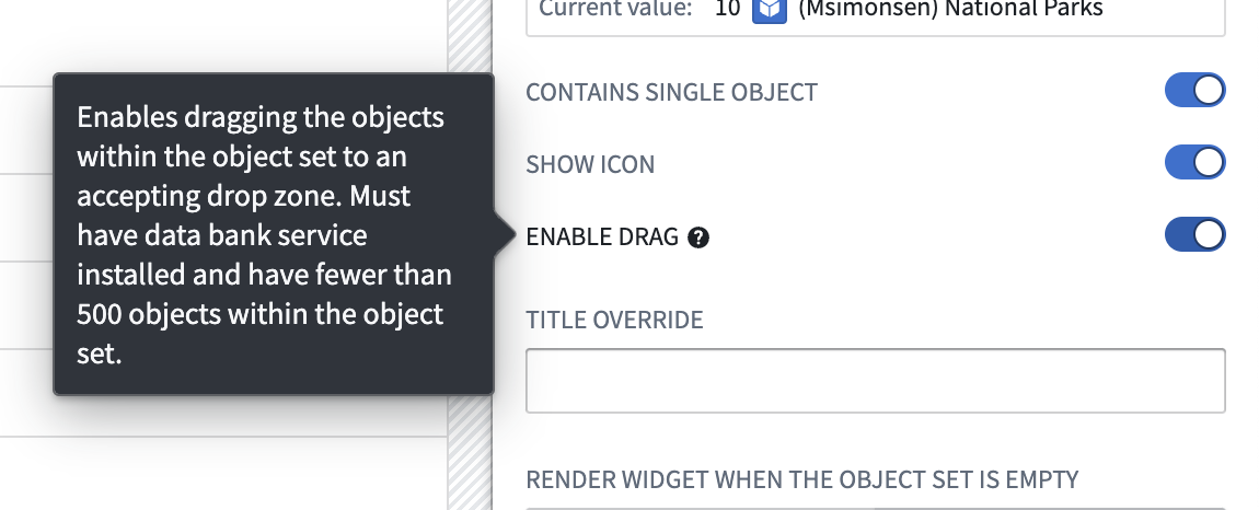 Object Set Title에서 Enable drag를 지정하는 설정